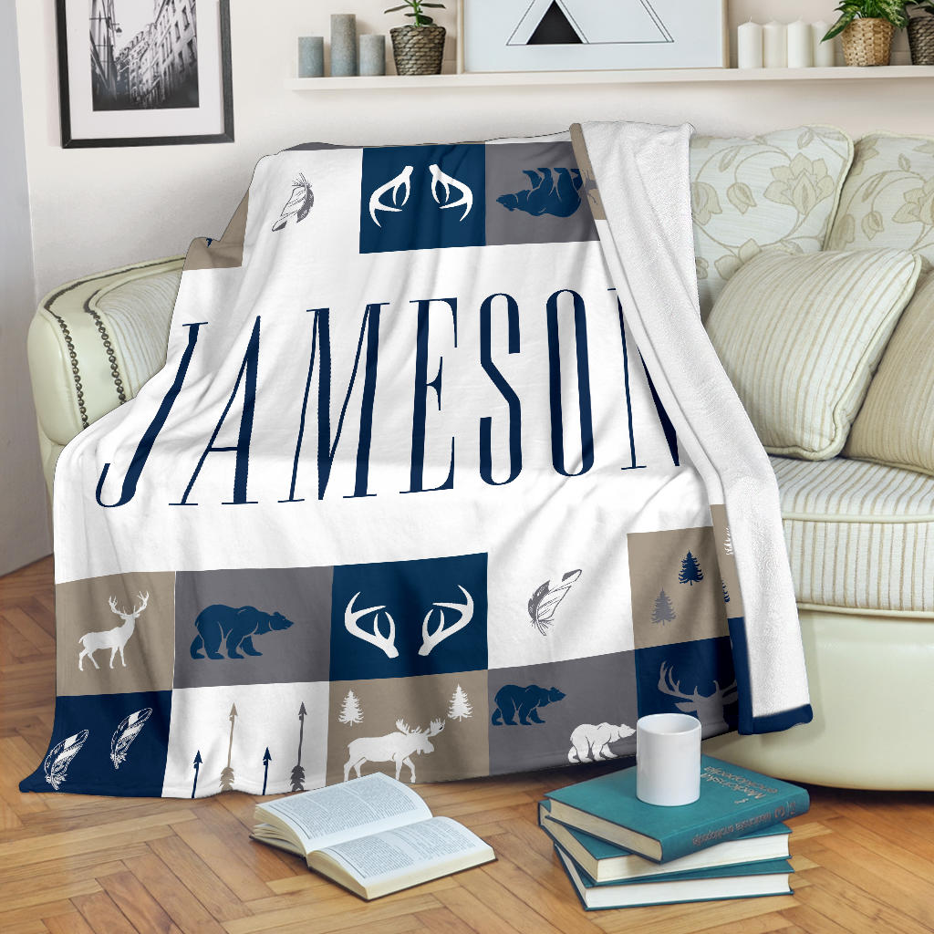 Personalized Name Woodland Blanket for Boys, Kids