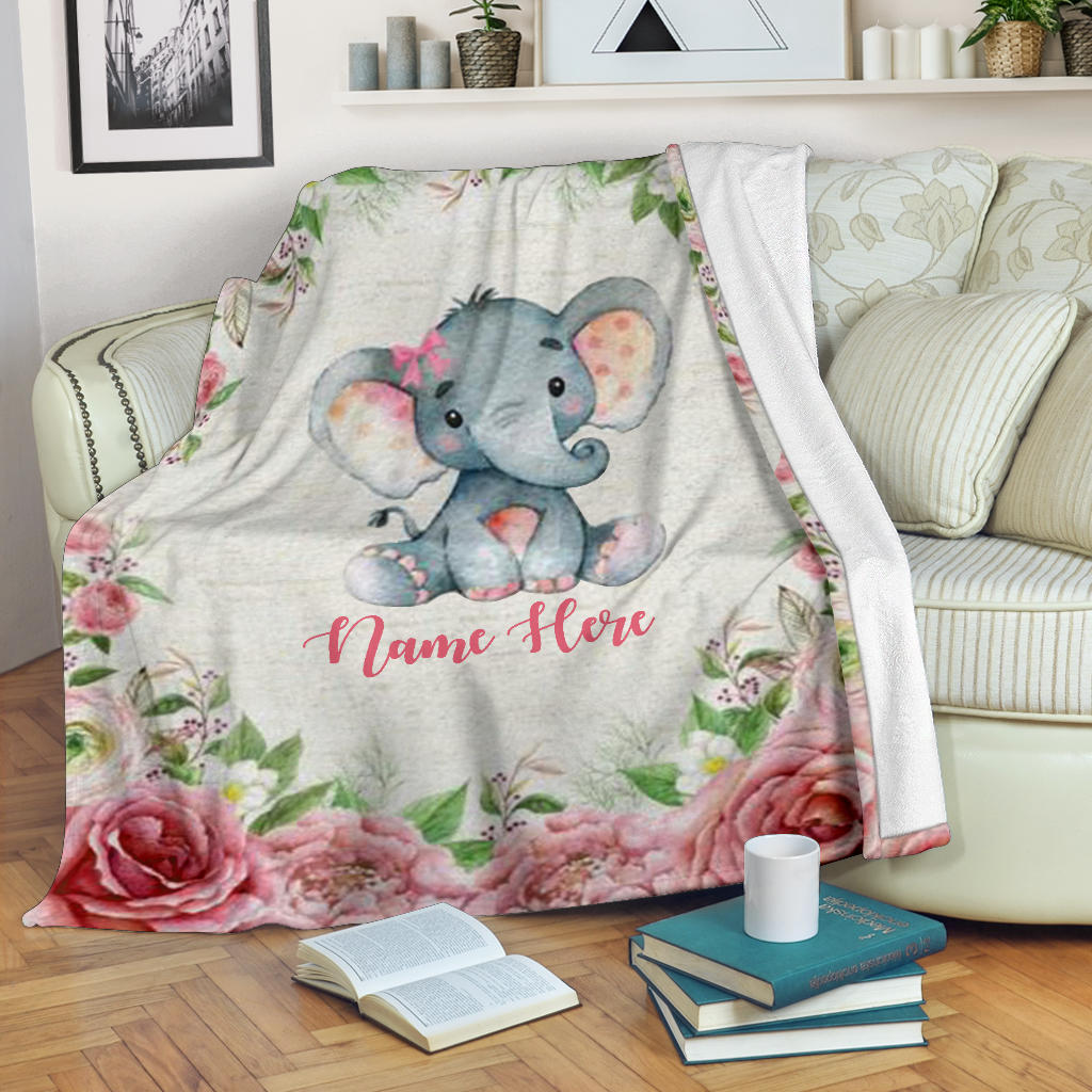 Personalized Name Cute Elephant Blanket for Girls & Babies