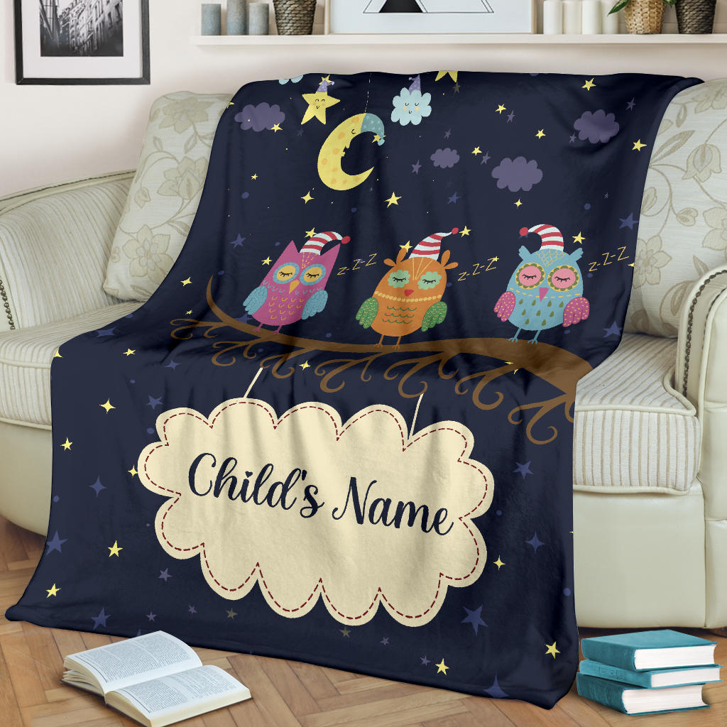 Personalized Name Sleepy Owls Blanket for Kids