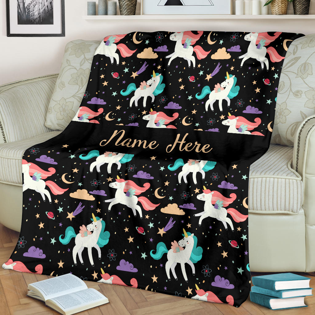 Personalized Name Unicorns Blanket for Girls