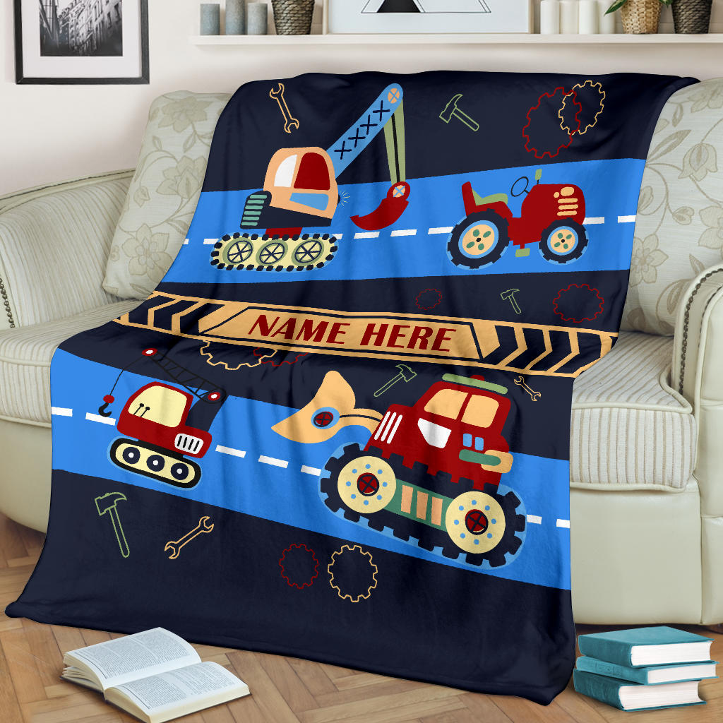 Personalized Name Blanket with Construction Machines & Tools for Kids