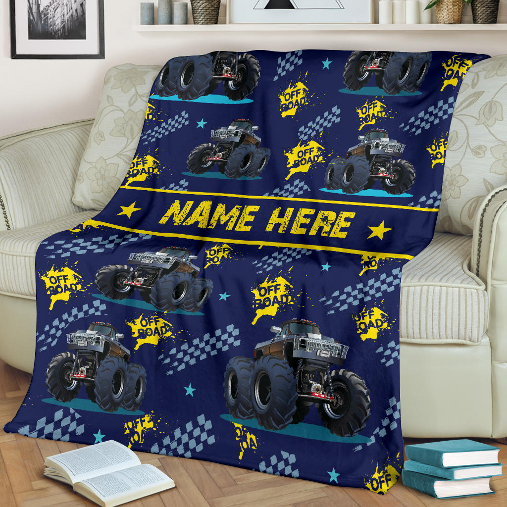 Personalized Name Monster Truck Blanket for Boys, Girls & Adults