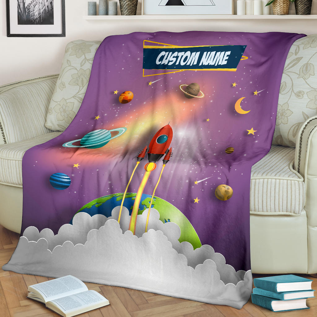 Personalized Name Space Rocket Launch Blanket for Kids, Space Blanket for Boys and Girls #2