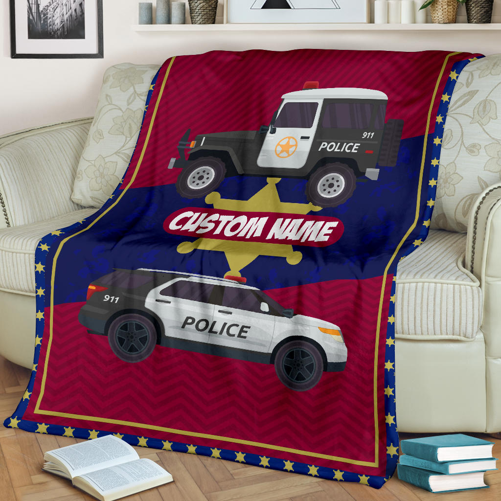 Personalized Name Police Cars Blanket for the Kids, Boys & Girls Police Blanket