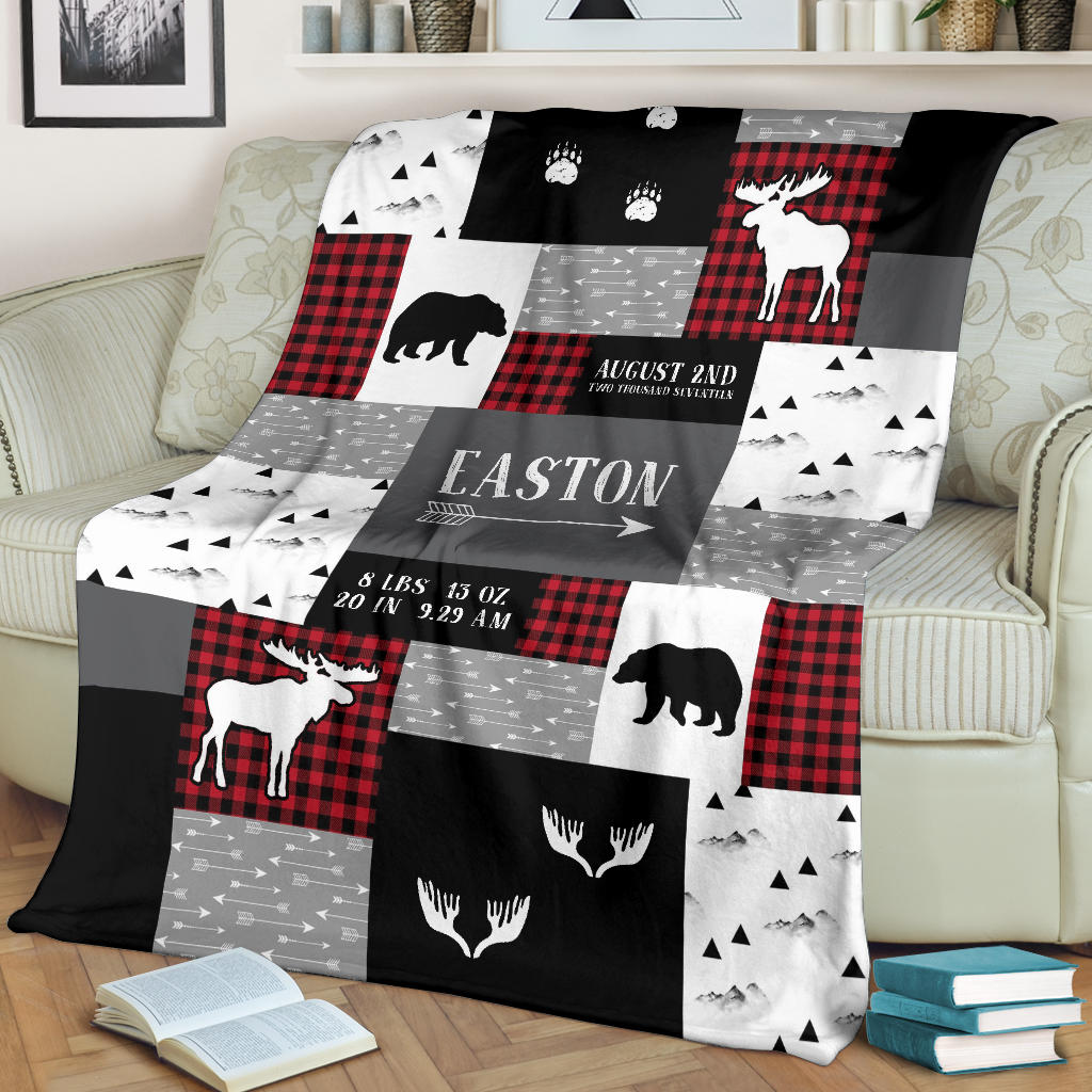 Red and Black Buffalo Plaid Personalized Baby Newborn Boy Blanket for Kids