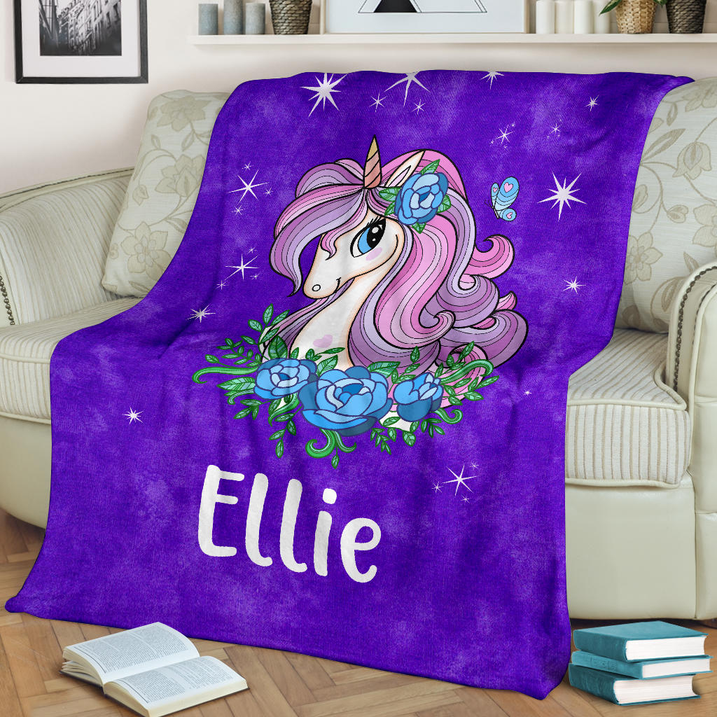 Personalized Name Sparkling Unicorn Purple Blanket for Girls & Babies