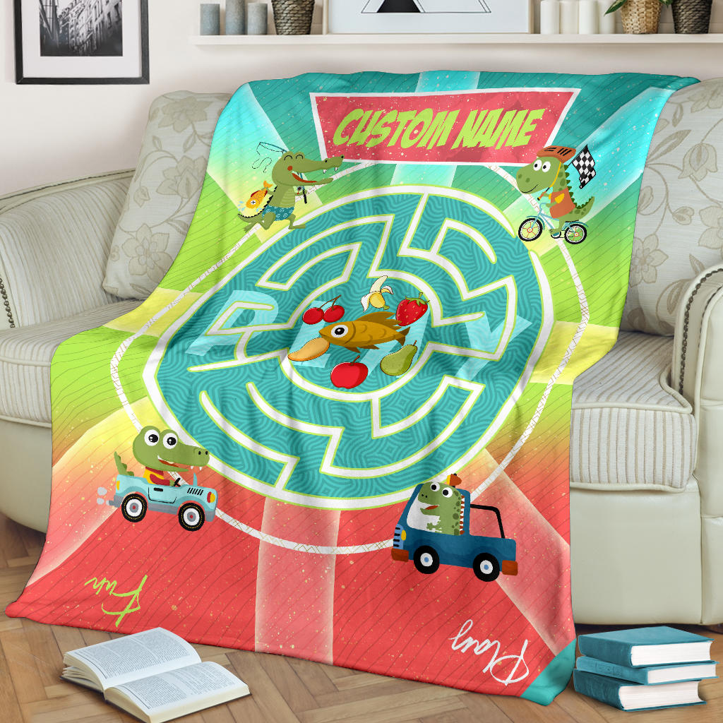 Personalized Name Dino, Dinosaur & Fish Blankets for Kids