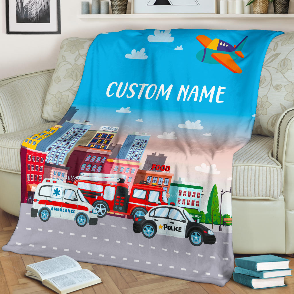 Personalized Name Police, Ambulance, Firefighter 911 Blanket for Kids, Boys & Girls Blanket