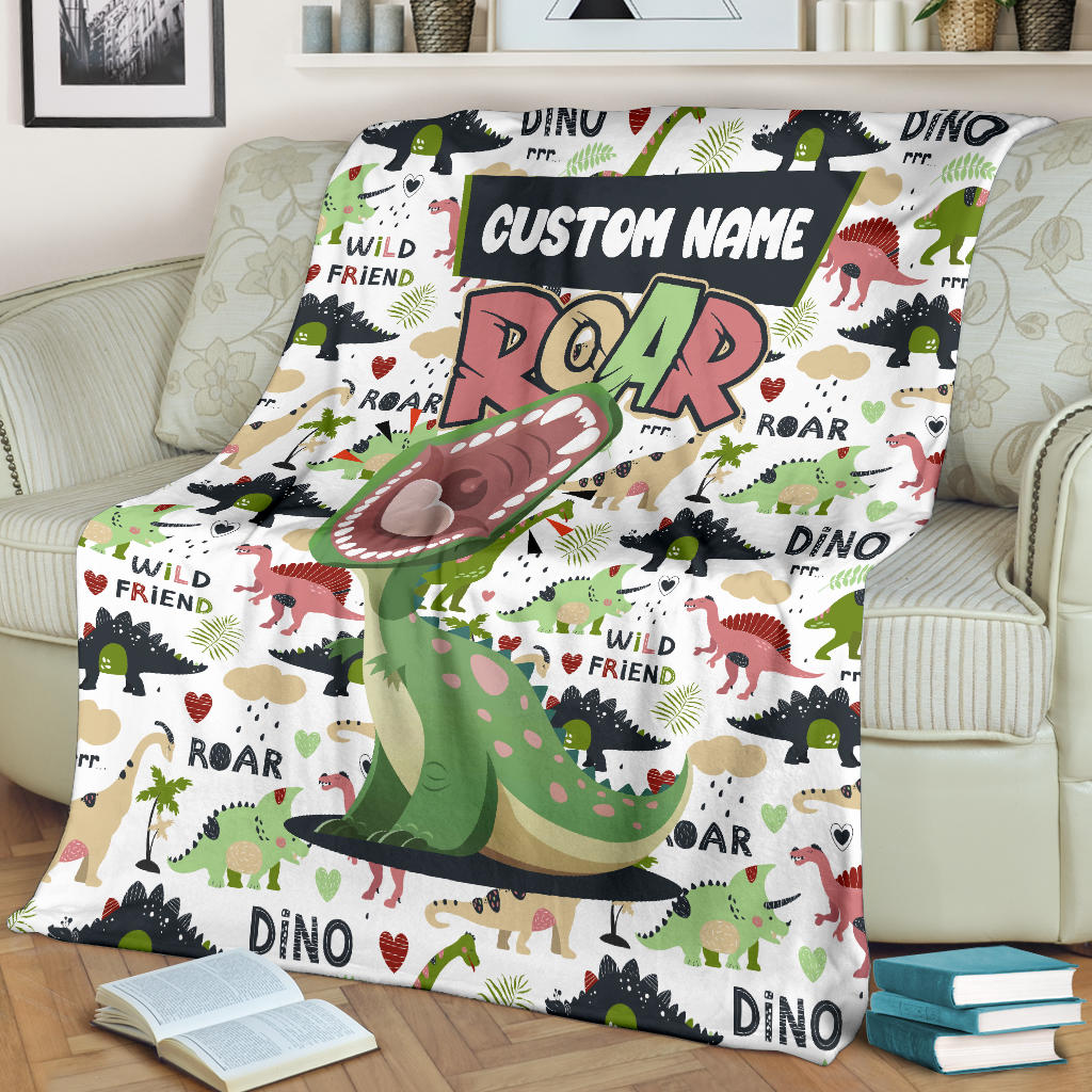 Personalized Name Dino Roar Dinosaur Blanket for Boys & Girls