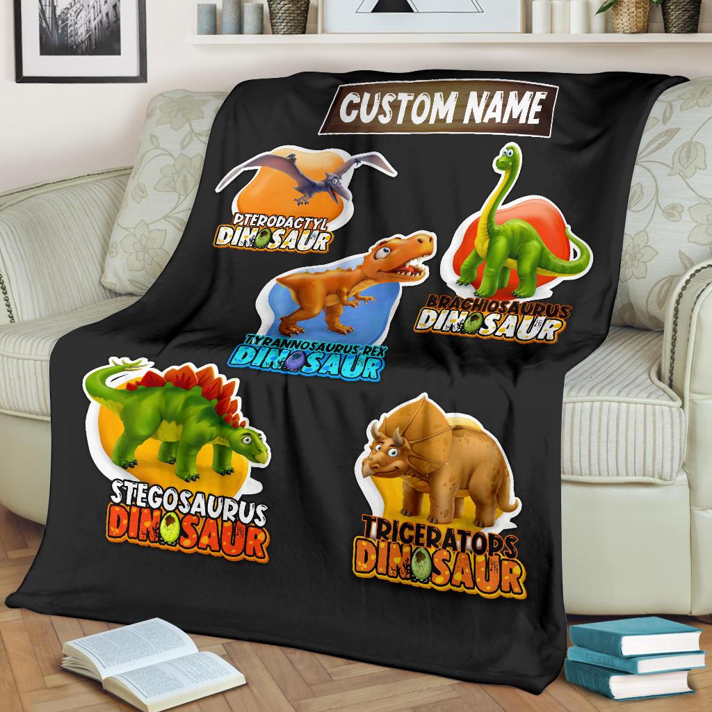 Personalized Name Dino Park, Dinosaur Blanket for Kids, Educational, Learning Blanket for Boys & Girls