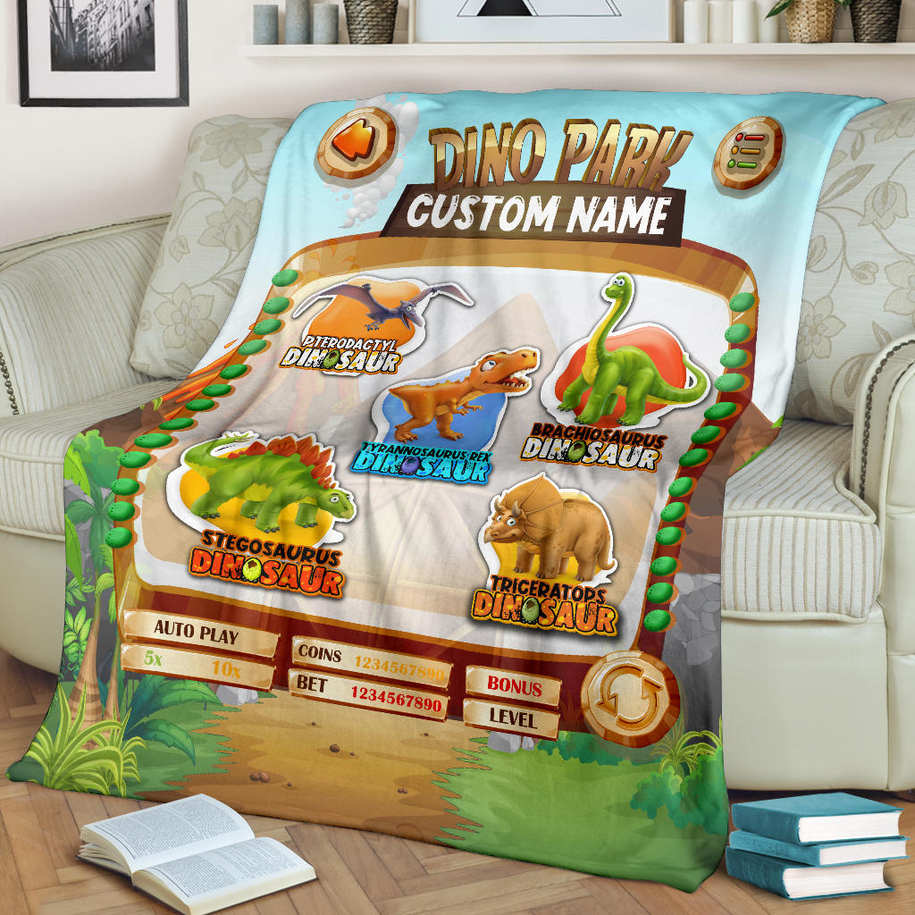Personalized Name Dino Park, Dinosaur Blanket for Kids, Educational, Learning Blanket for Boys & Girls