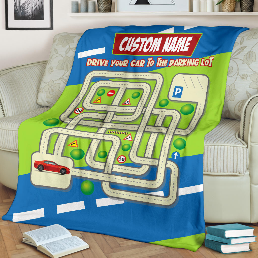 Personalized Name, Educational, Learning Park Your Car Blanket for Kids, Maze Blanket for Boys & Girls