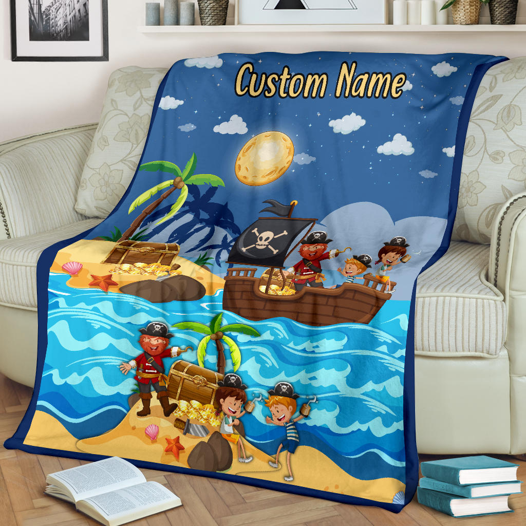 Personalized Name Pirate, Treasure Hunters Blanket for Kids, Pirate Blanket for Boys & Girls
