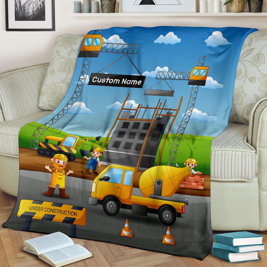 Personalized Name Construction Site Equipment Blanket for Kids