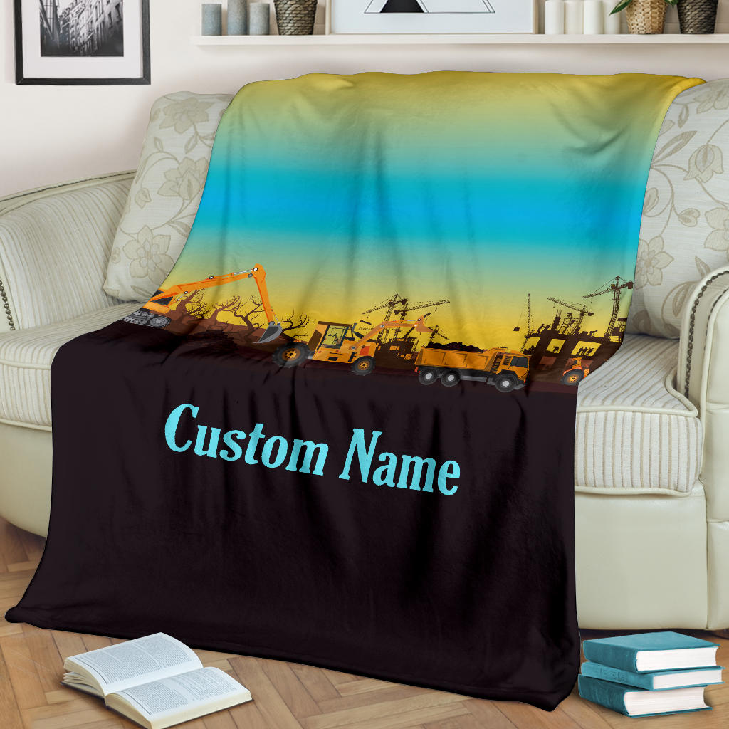 Personalized Name Construction Site Blanket for Kids, Custom Blanket for Boys & Girls