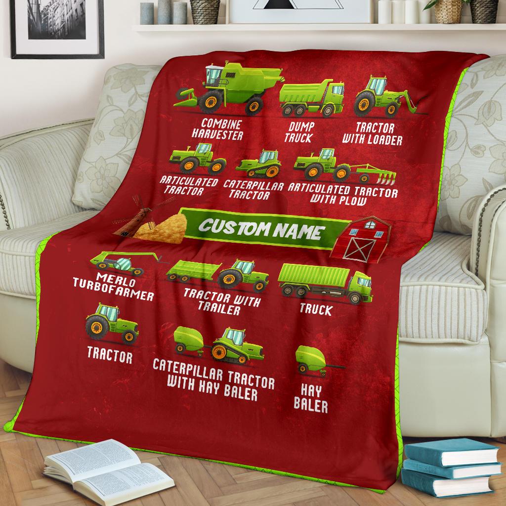 Personalized Name, Farm, Agricultural Machinery, Tractor Blanket for Kids, Boys & Girls Custom Name Blanket