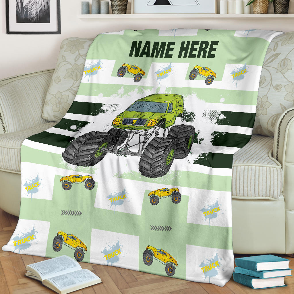 Personalized Name Monster Truck Blanket for Boys, Girls & Adults