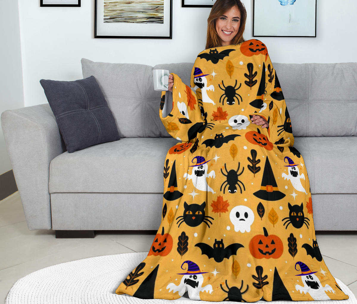 Pumpkin & Ghosts Halloween Sleeve Blanket
