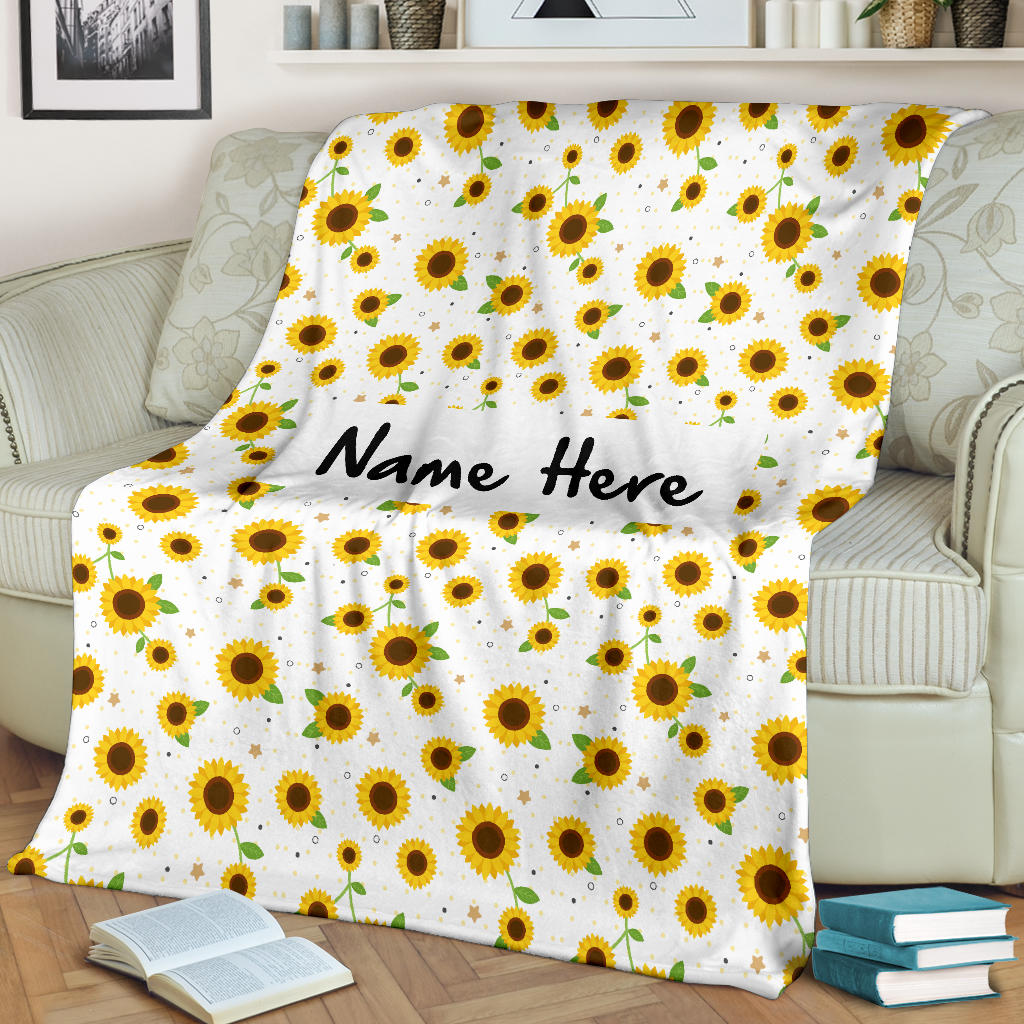Personalized Name Cute Sunflower Pattern Blanket for Girls