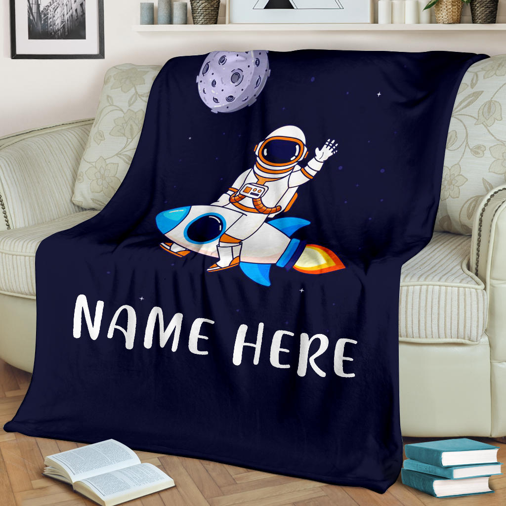 Personalized Name Astronaut Blanket for Boys, Kids