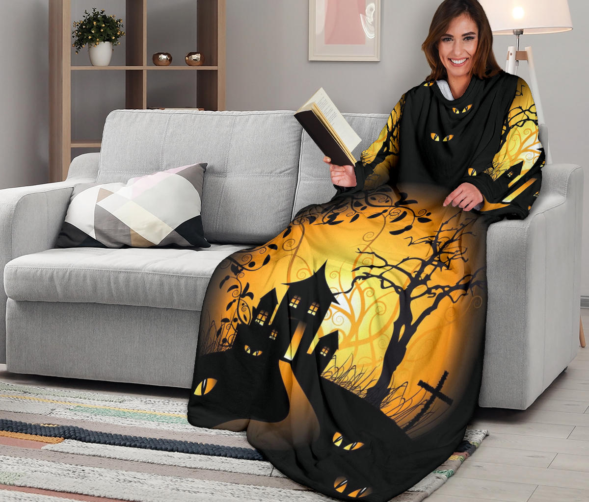 Halloween Hunted House Wearable Blanket