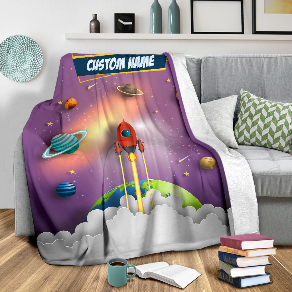 Personalized Name Space Rocket Launch Blanket for Kids, Space Blanket for Boys and Girls #2