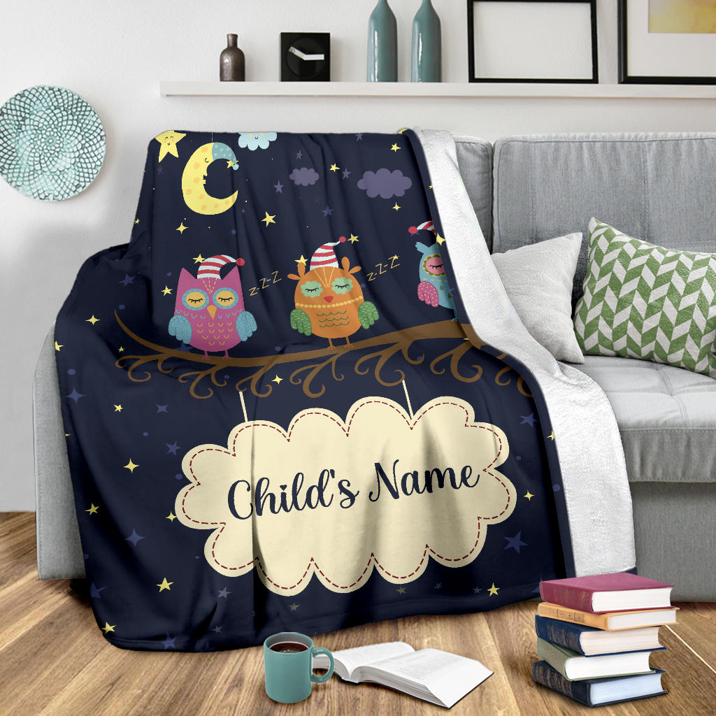Personalized Name Sleepy Owls Blanket for Kids