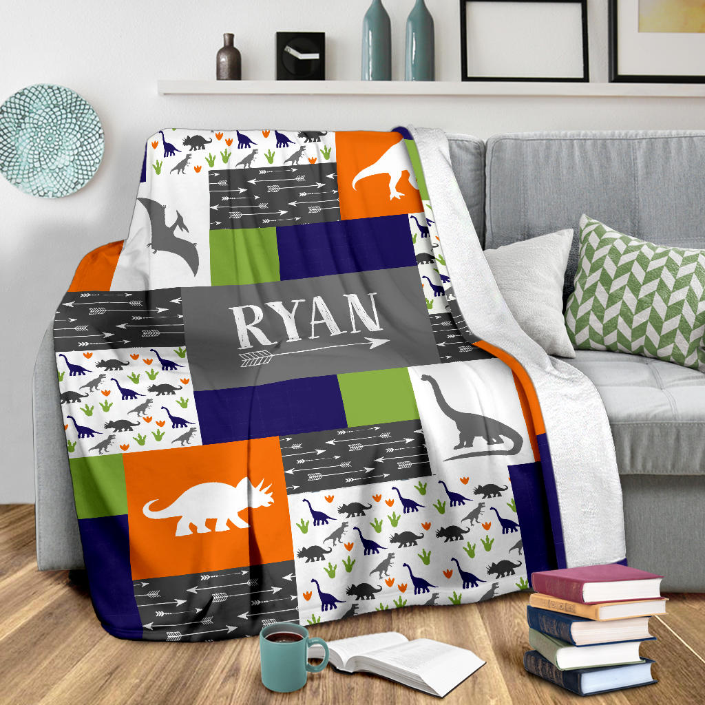 Personalized Dinosaur Blanket for Kids, Boys & Girls