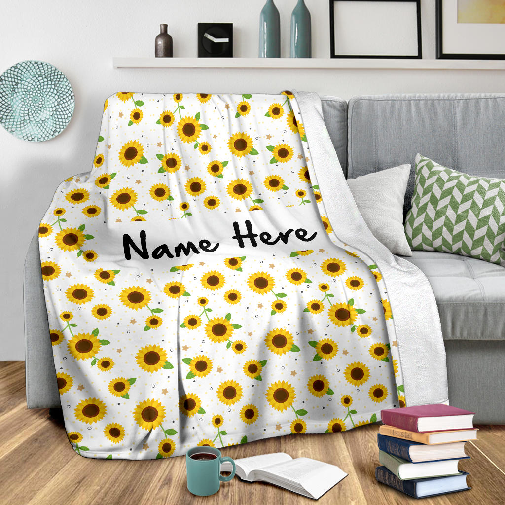 Personalized Name Cute Sunflower Pattern Blanket for Girls