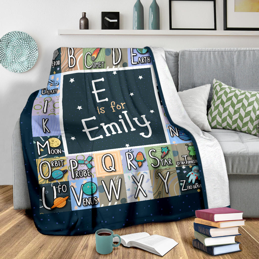 Personalized Name ABC Alphabet Space, Solar System Blanket for Kids