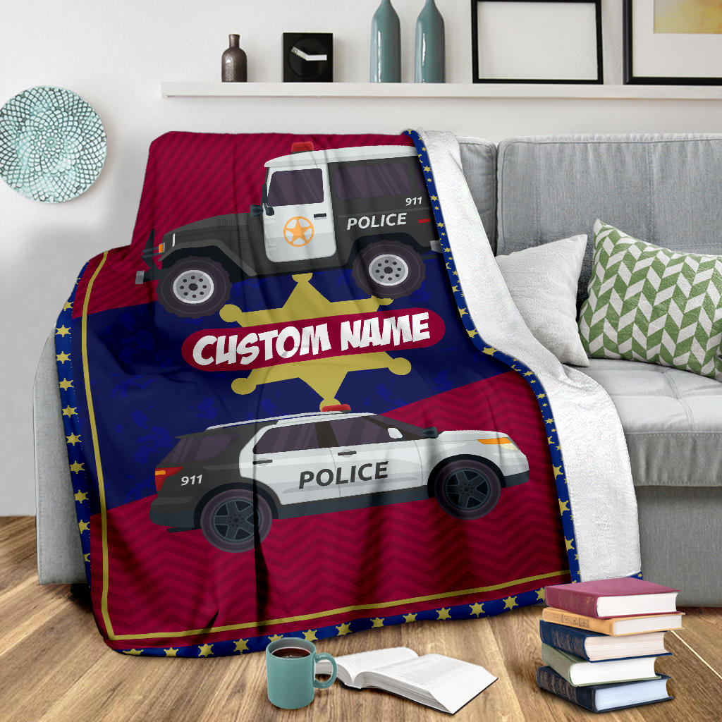 Personalized Name Police Cars Blanket for the Kids, Boys & Girls Police Blanket