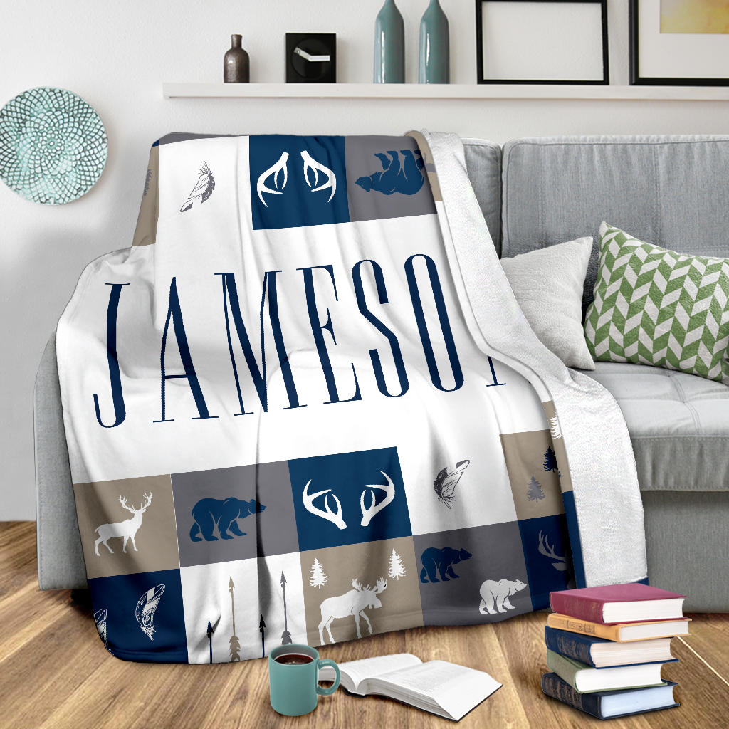 Personalized Name Woodland Blanket for Boys, Kids