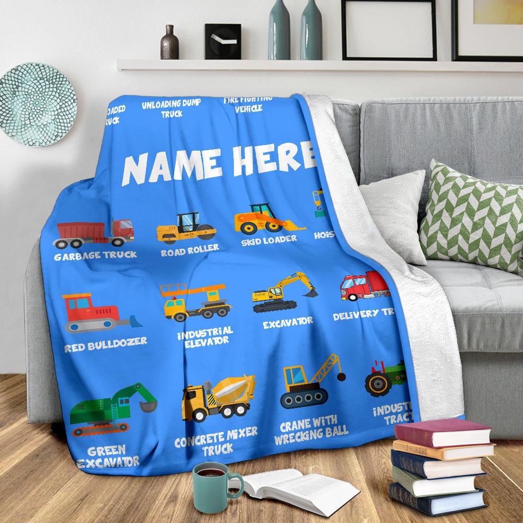 Personalized Name Construction Machines Boys & Girls Blanket