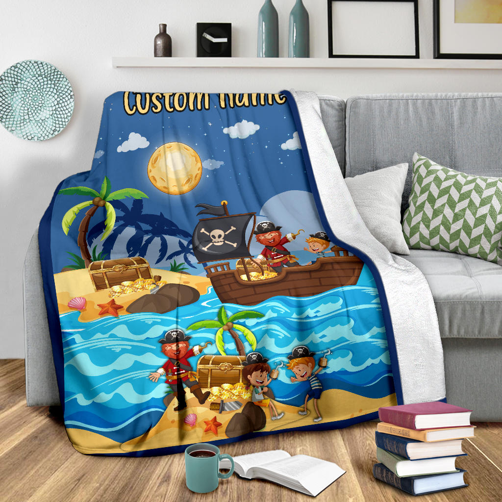 Personalized Name Pirate, Treasure Hunters Blanket for Kids, Pirate Blanket for Boys & Girls