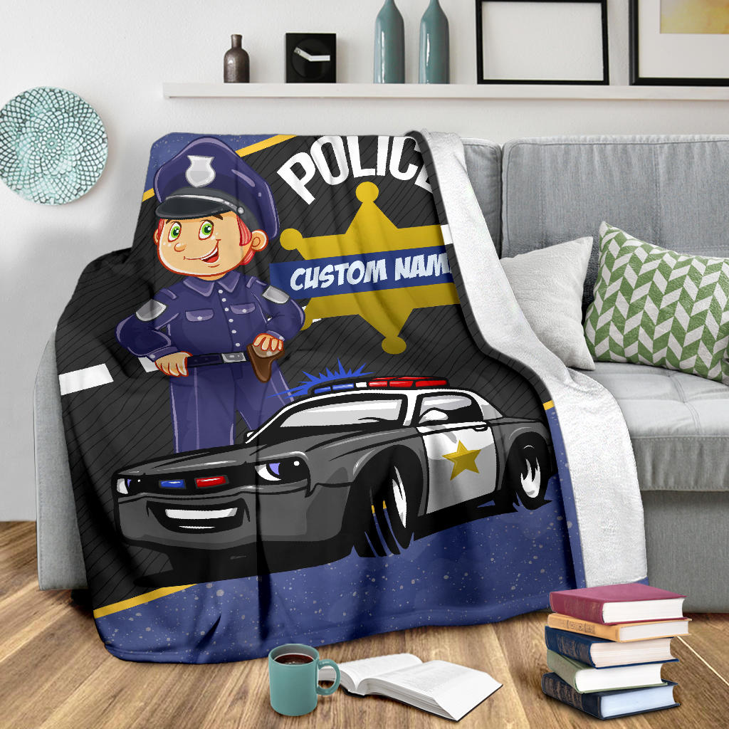 Personalized Name Police Officer & Car Blanket for Kids, Name Blanket for Boys & Girls