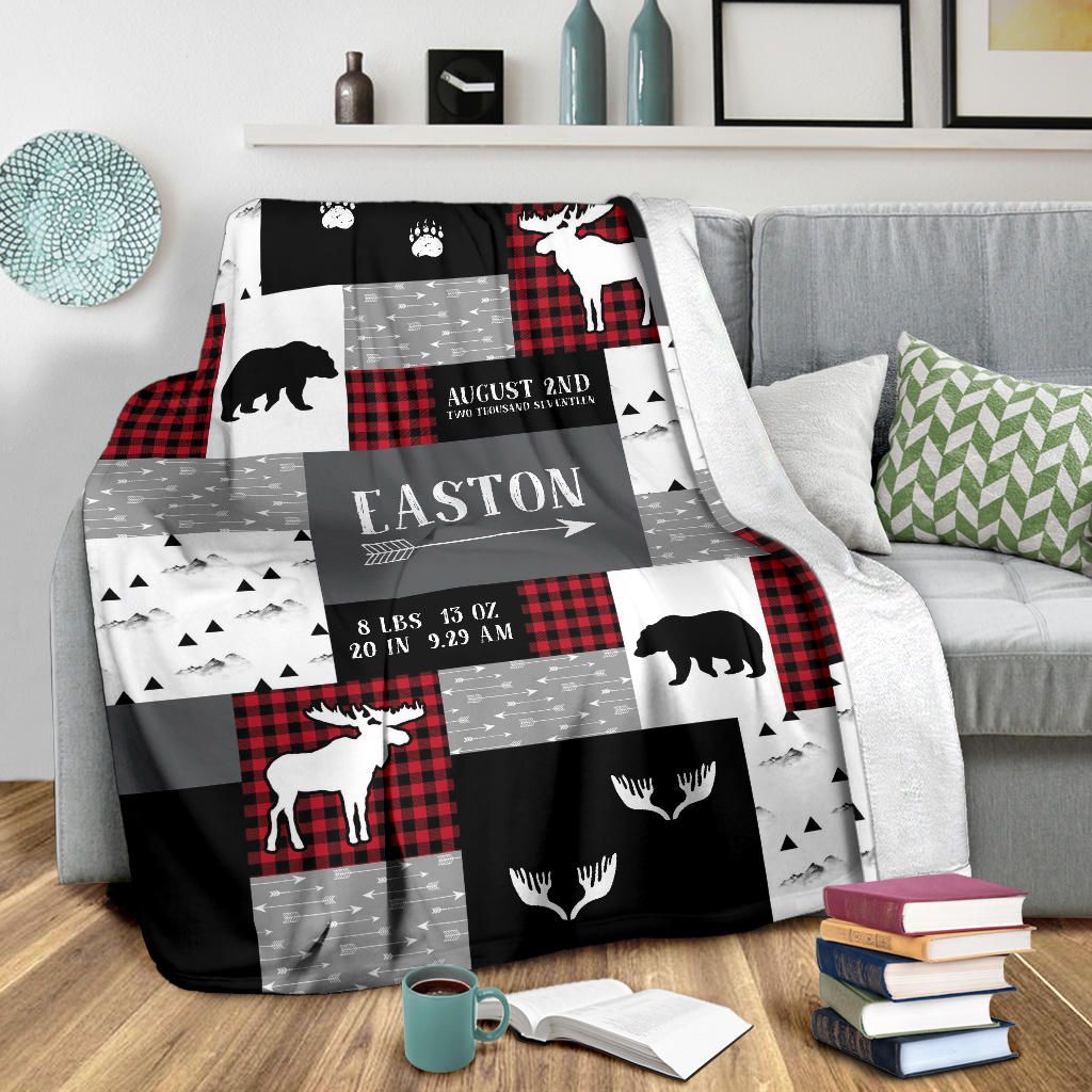 Red and Black Buffalo Plaid Personalized Baby Newborn Boy Blanket for Kids