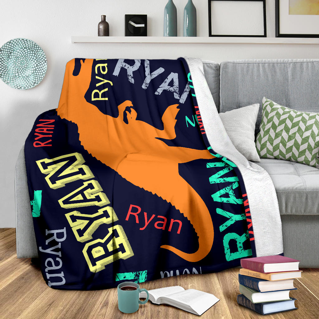 Dinosaurs T-Rex Personalized Name Blanket for Boys, Kids