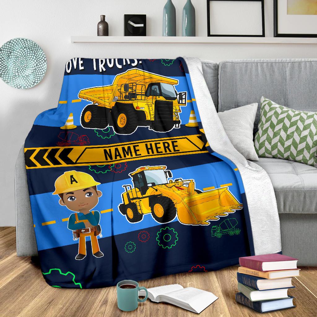 Personalized Name I Love Trucks Blanket for Boys & Girls with Character Personalization
