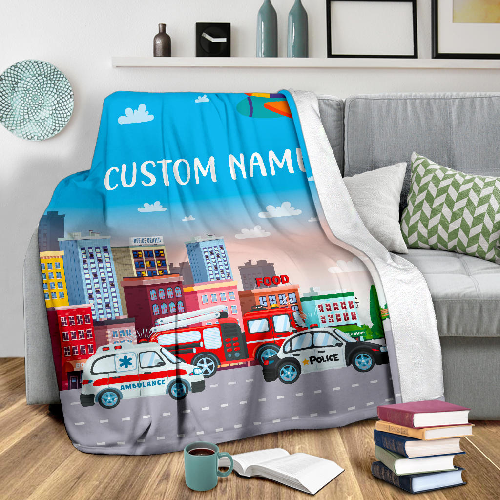 Personalized Name Police, Ambulance, Firefighter 911 Blanket for Kids, Boys & Girls Blanket