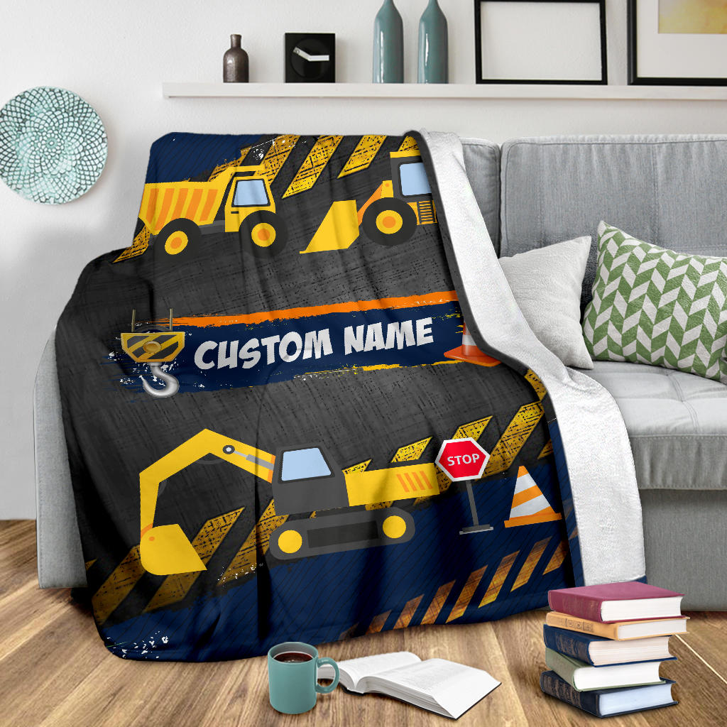 Personalized Name Stop Under Construction Blanket for Boys & Girls, Kids Name Blanket