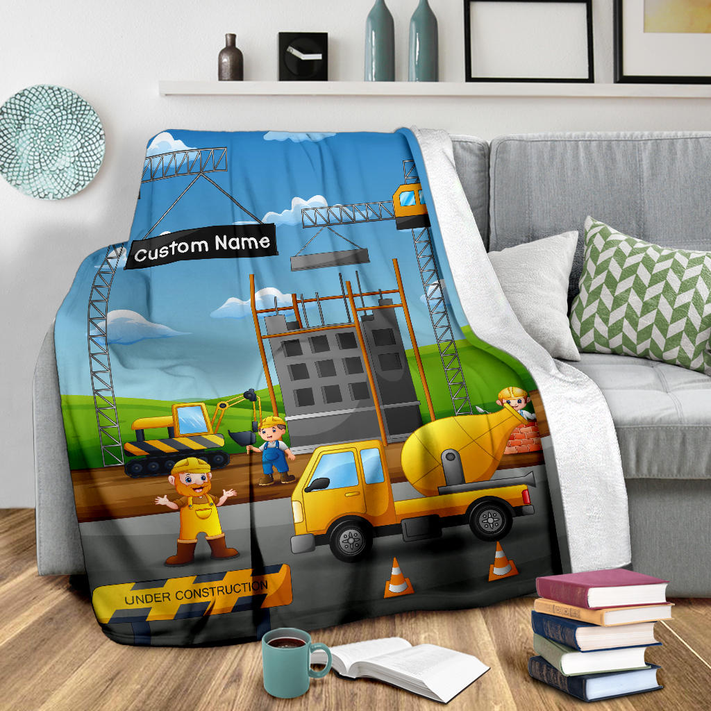 Personalized Name Construction Site Equipment Blanket for Kids