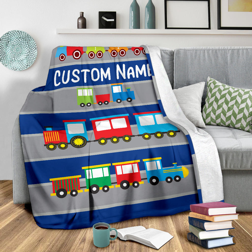 Personalized Name Train Blanket for Kids, Boys & Girls