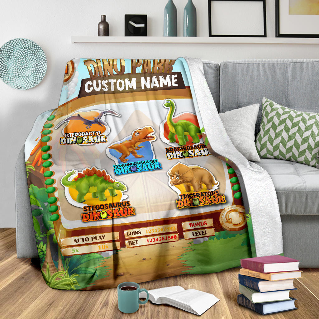 Personalized Name Dino Park, Dinosaur Blanket for Kids, Educational, Learning Blanket for Boys & Girls