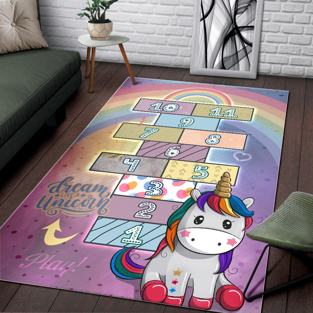 Dream Like a Unicorn Play Mat with Numbers for Girls, Rug for Girls Room