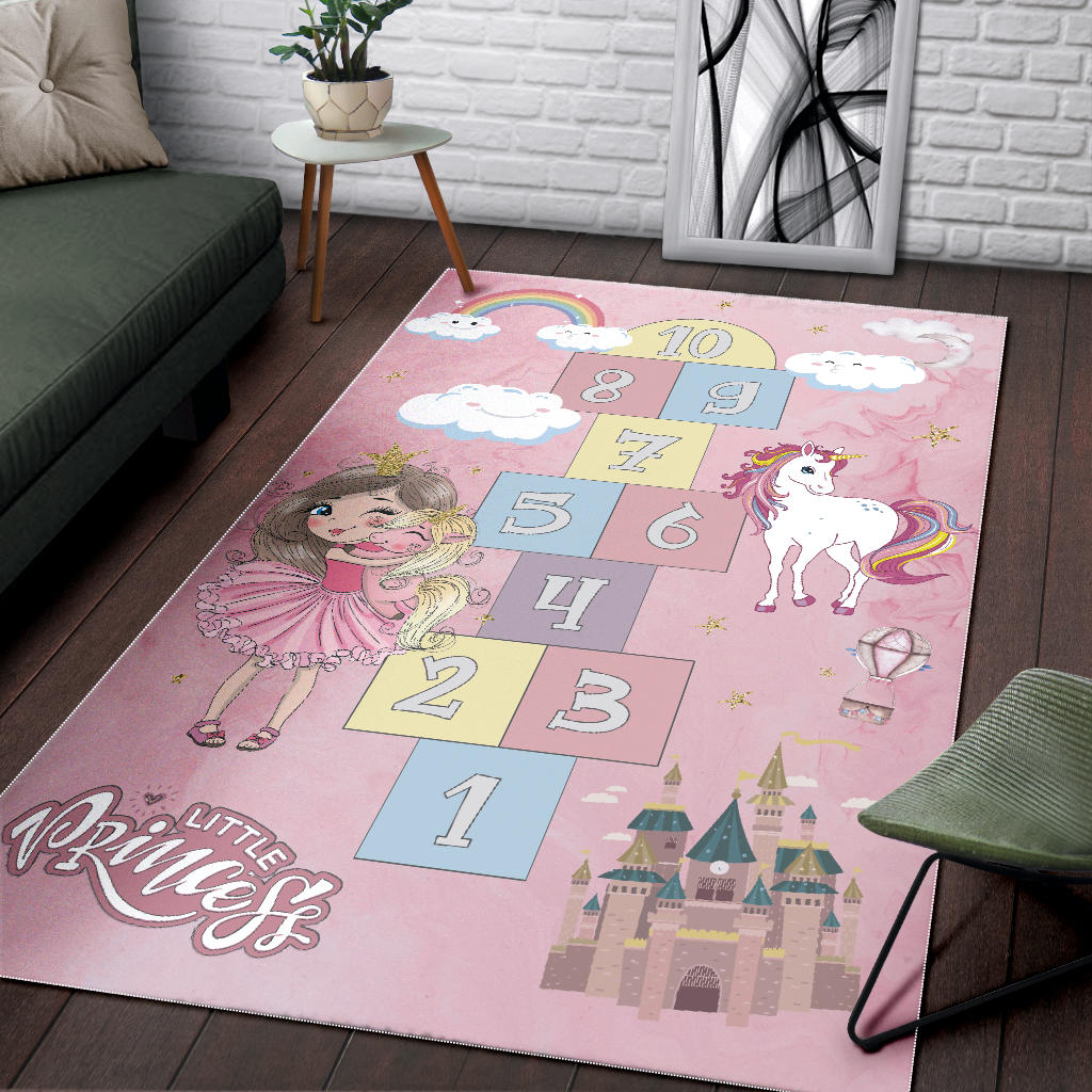 Little Princess & Unicorn Play Mat with Numbers | Carpet for Girl's Room