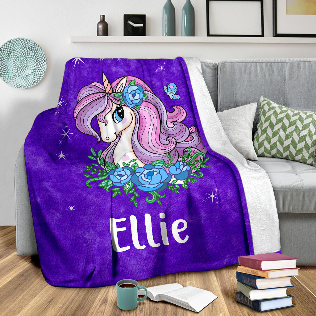 Personalized Name Sparkling Unicorn Purple Blanket for Girls & Babies