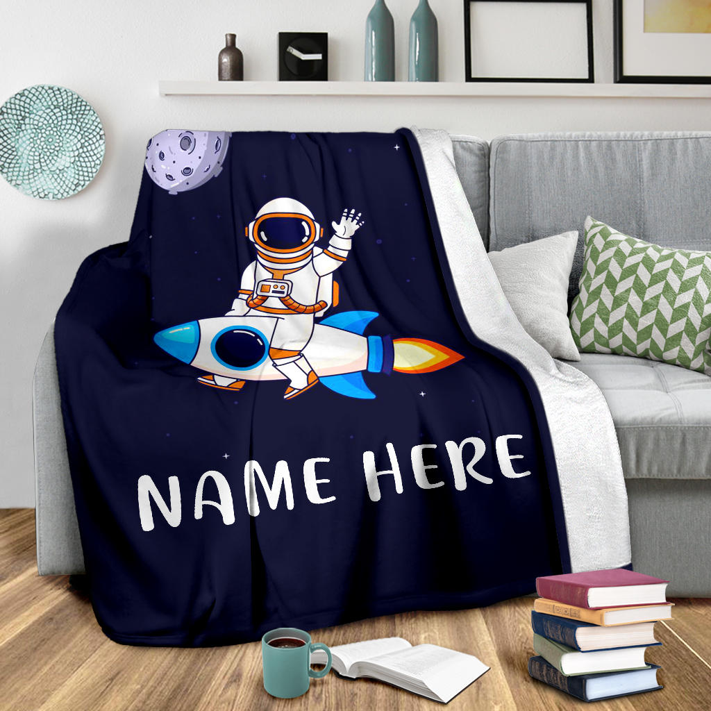 Personalized Name Astronaut Blanket for Boys, Kids