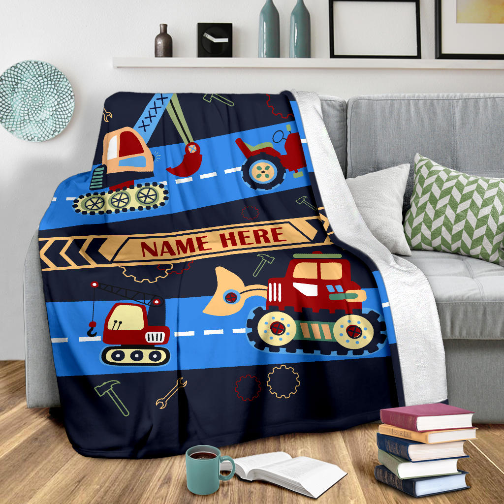 Personalized Name Blanket with Construction Machines & Tools for Kids