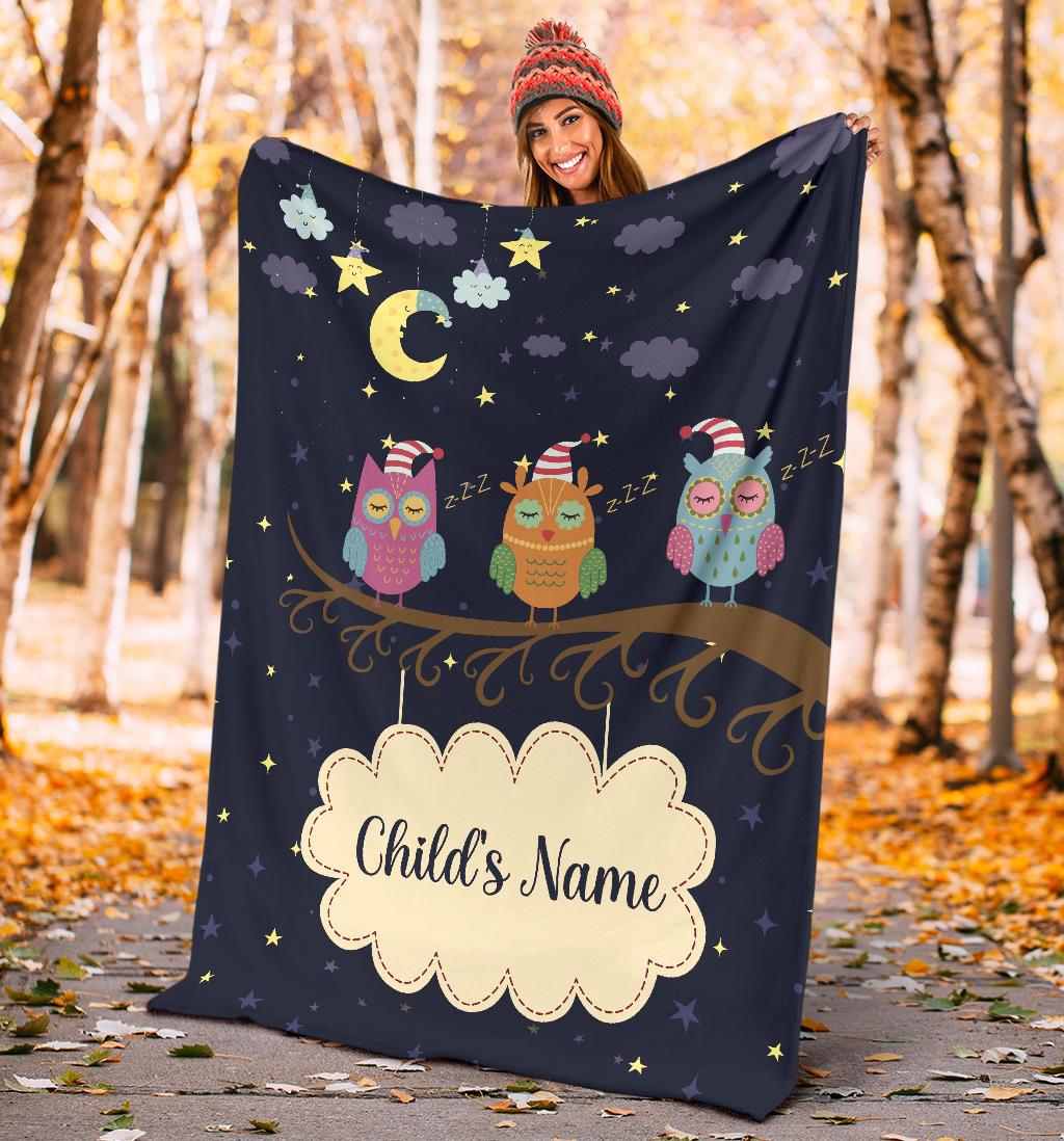 Personalized Name Sleepy Owls Blanket for Kids