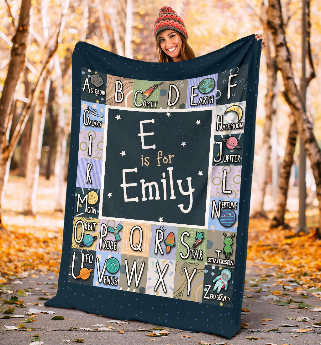Personalized Name ABC Alphabet Space, Solar System Blanket for Kids